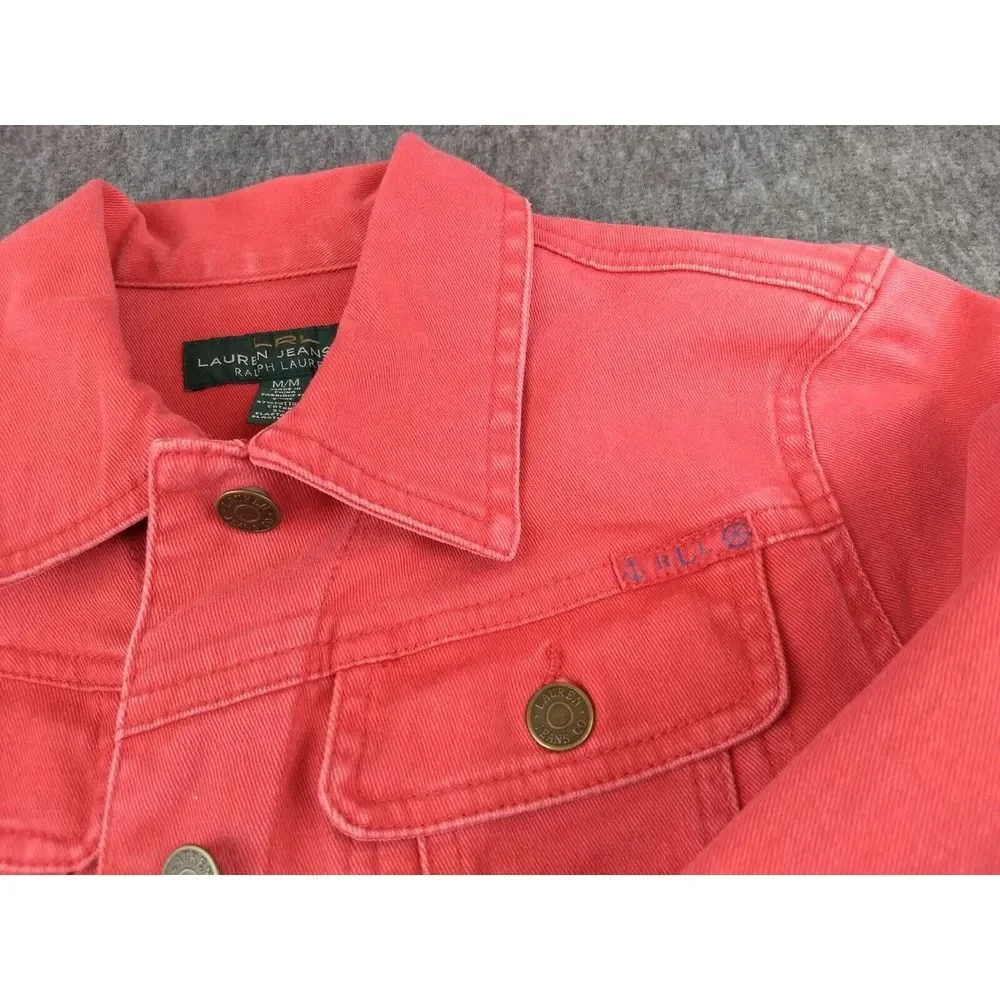 Ralph Lauren Jeans Co. Womens M Vintage Red Denim Jean Jacket Metal Logo Buttons - Picture 3 of 16